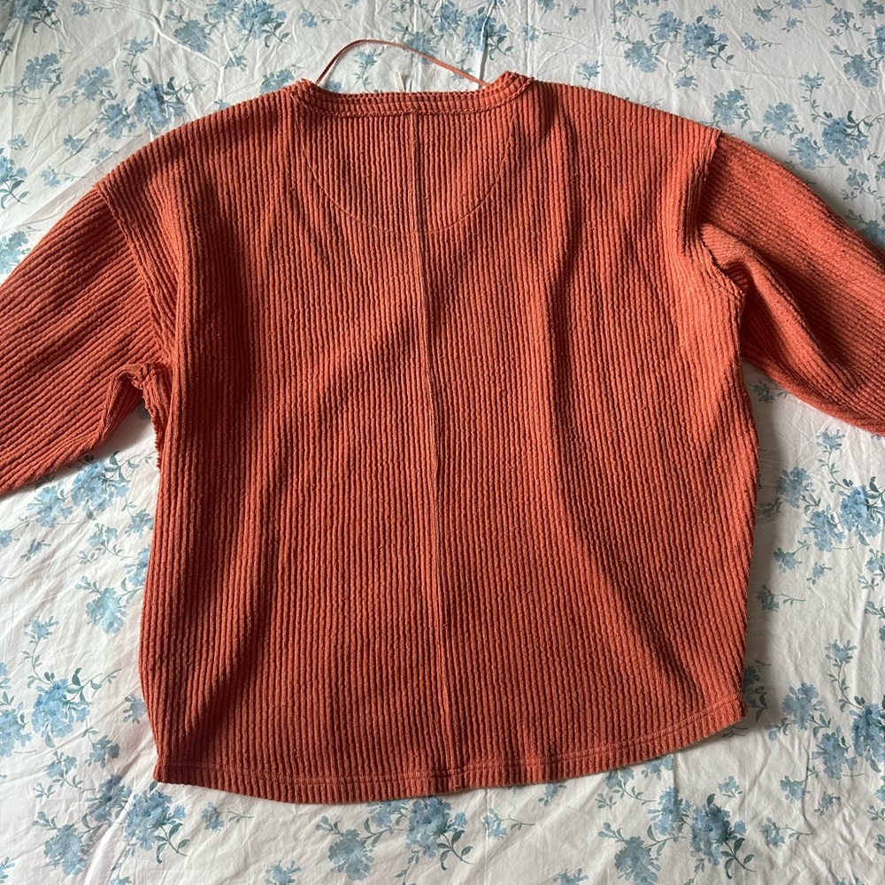 Free People Orange V-Neck Sweater Soft Knit Casual